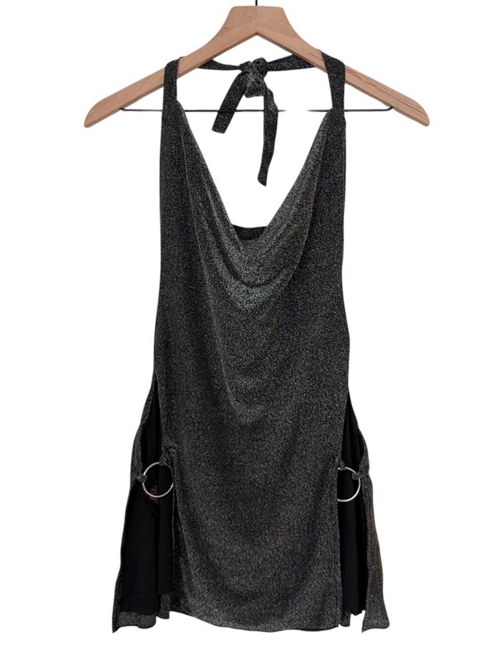 NWT Outcast Black Shimmer O Ring Side Slits Adira Mini Dress